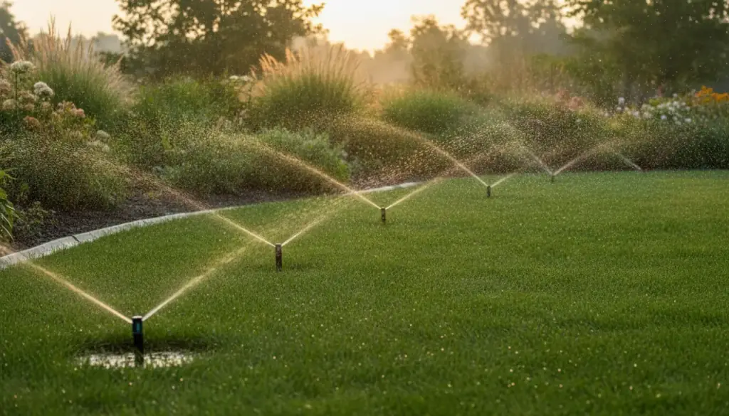Illustrative image of a row of spray heads along a bed edge